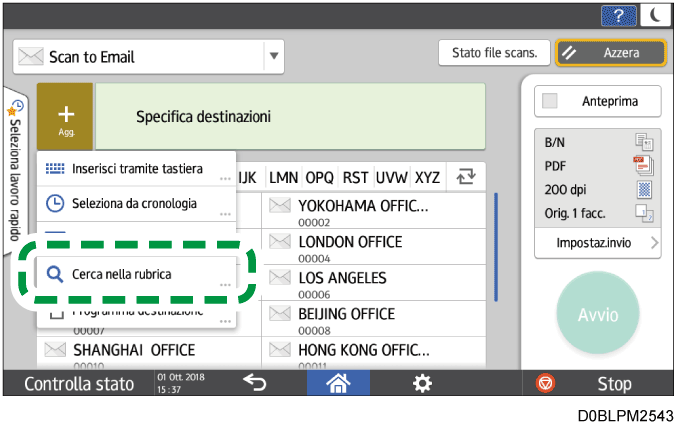 Illustrazione della schermata sul pannello di controllo
