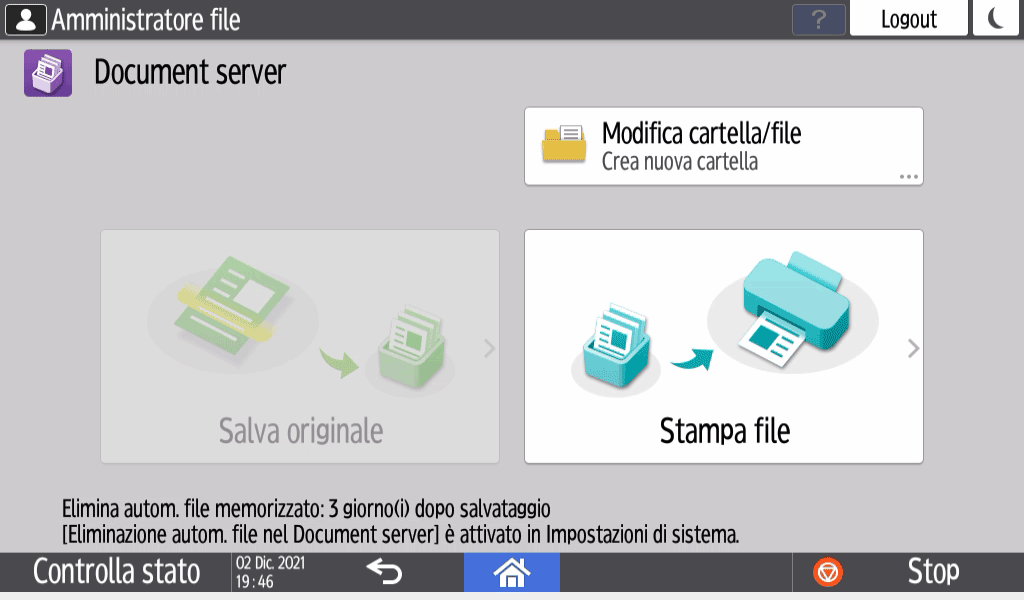 Illustrazione della schermata sul pannello di controllo