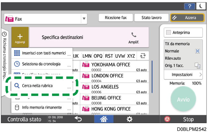 Illustrazione della schermata sul pannello di controllo