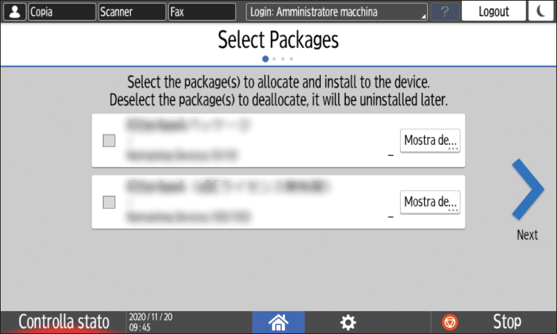 Illustrazione della schermata sul pannello di controllo