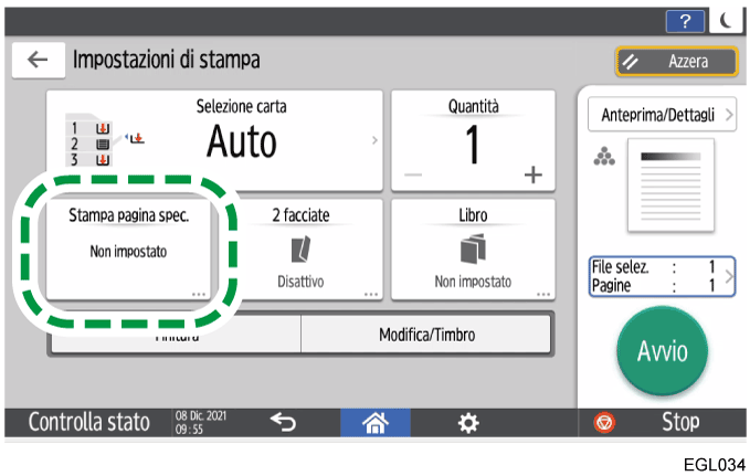 Illustrazione della schermata sul pannello di controllo