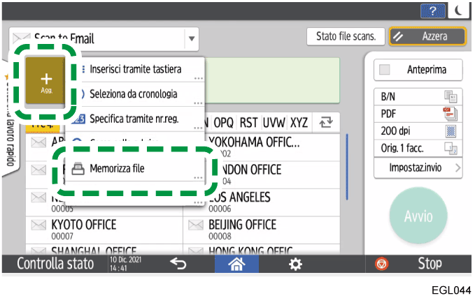 Illustrazione della schermata sul pannello di controllo