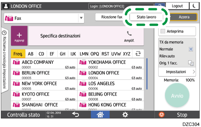 Illustrazione della schermata sul pannello di controllo