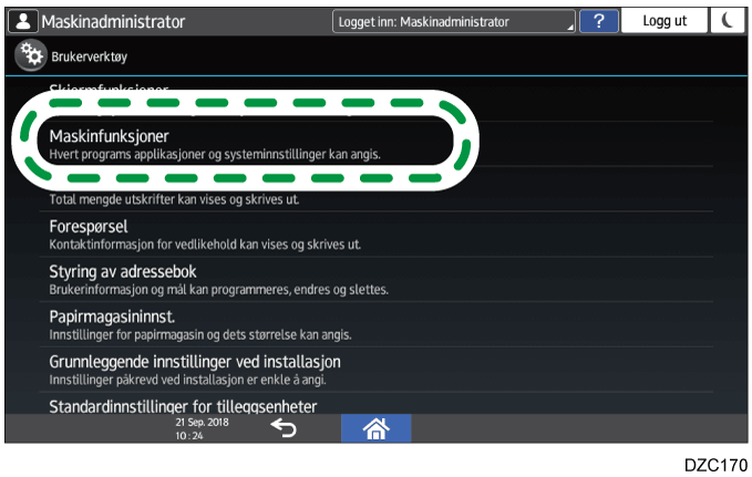 Illustrasjon av betjeningspanelet