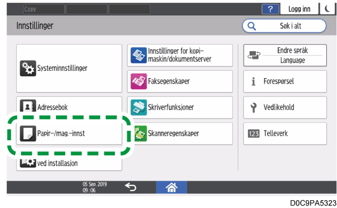 Illustrasjon av betjeningspanelet