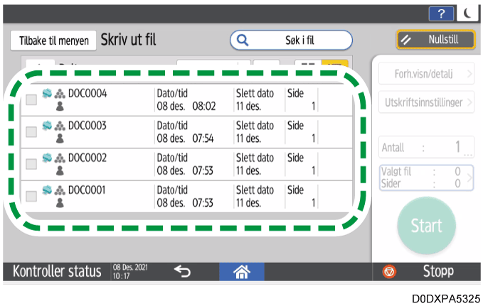 Illustrasjon av betjeningspanelet