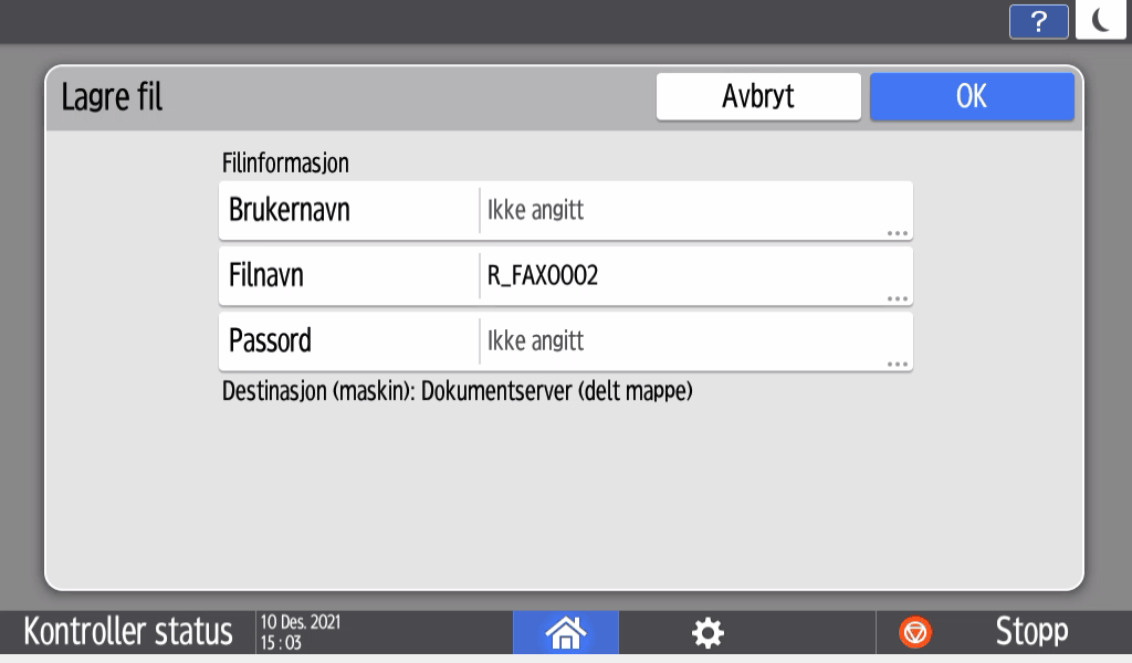 Illustrasjon av betjeningspanelet