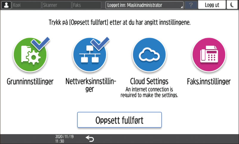 Illustrasjon av betjeningspanelet