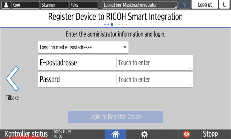 Illustrasjon av betjeningspanelet
