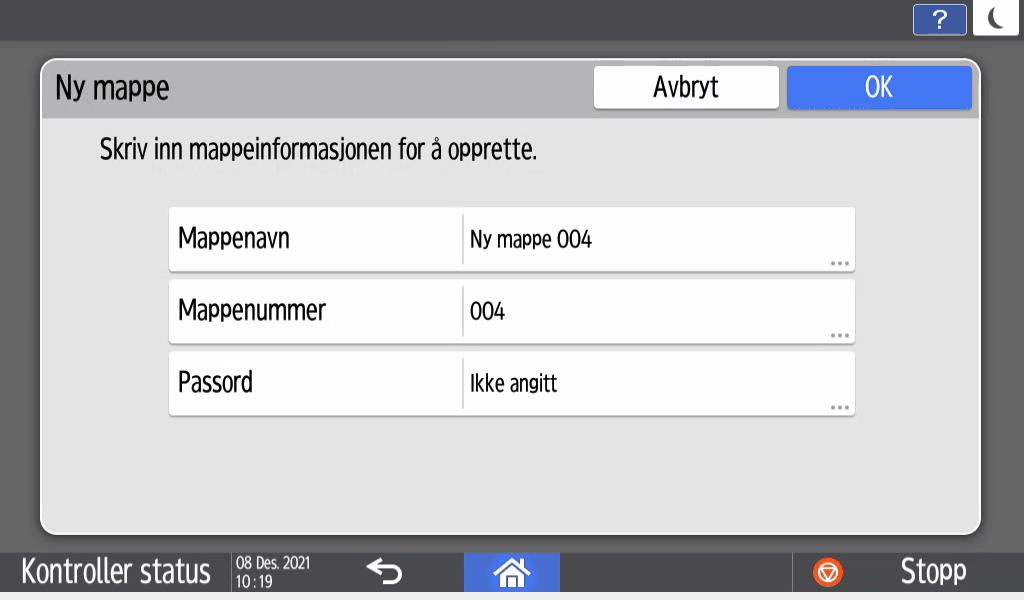 Illustrasjon av betjeningspanelet