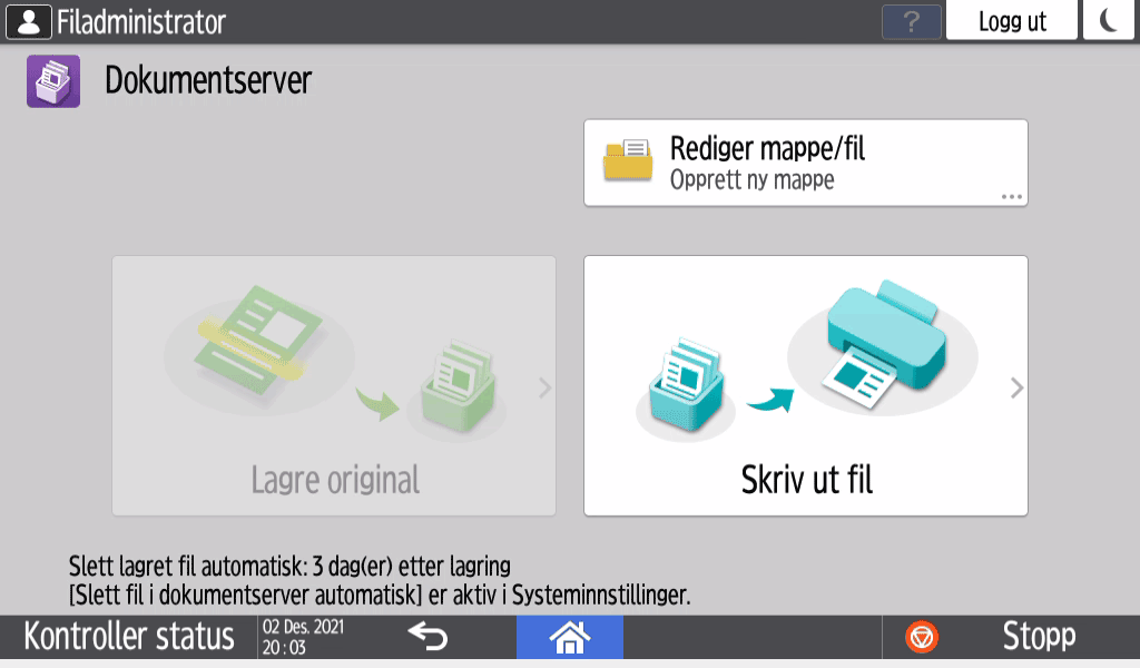Illustrasjon av betjeningspanelet