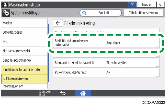 Illustrasjon av betjeningspanelet