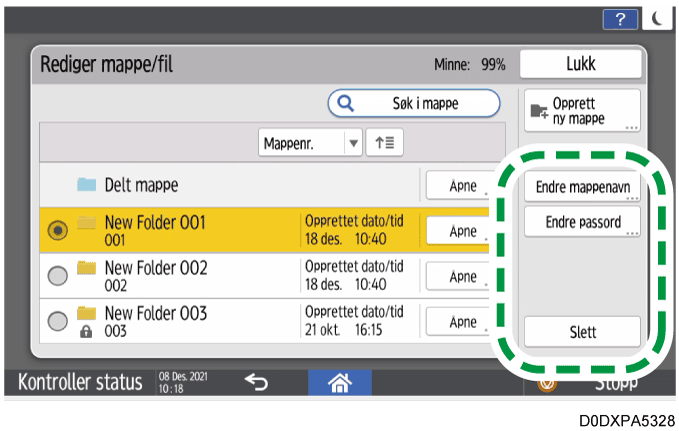 Illustrasjon av betjeningspanelet
