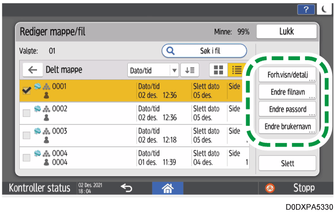 Illustrasjon av betjeningspanelet