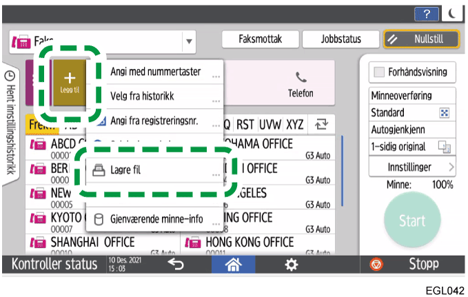 Illustrasjon av betjeningspanelet