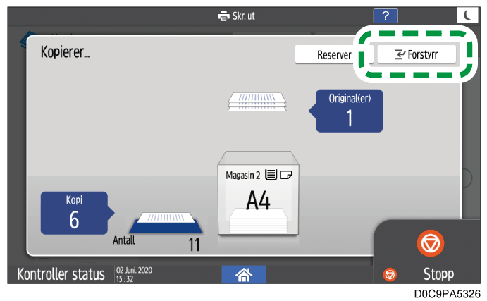 Illustrasjon av betjeningspanelet
