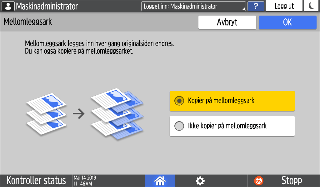 Illustrasjon av betjeningspanelet