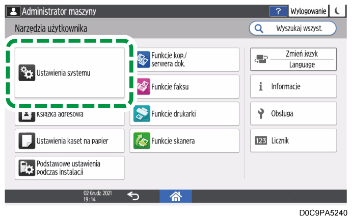 Ilustracja ekranu panelu operacyjnego