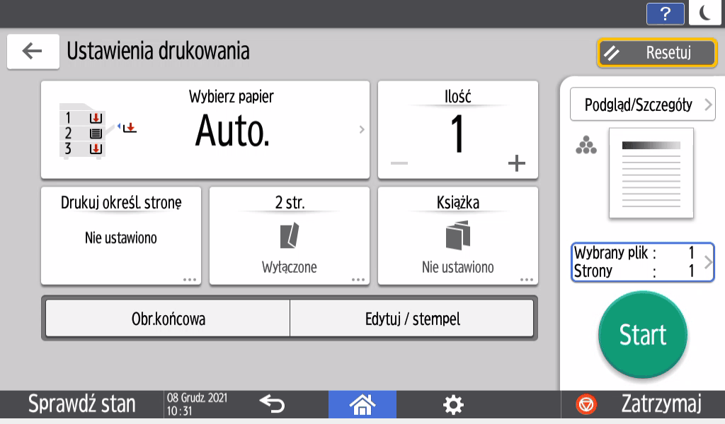 Ilustracja ekranu panelu operacyjnego