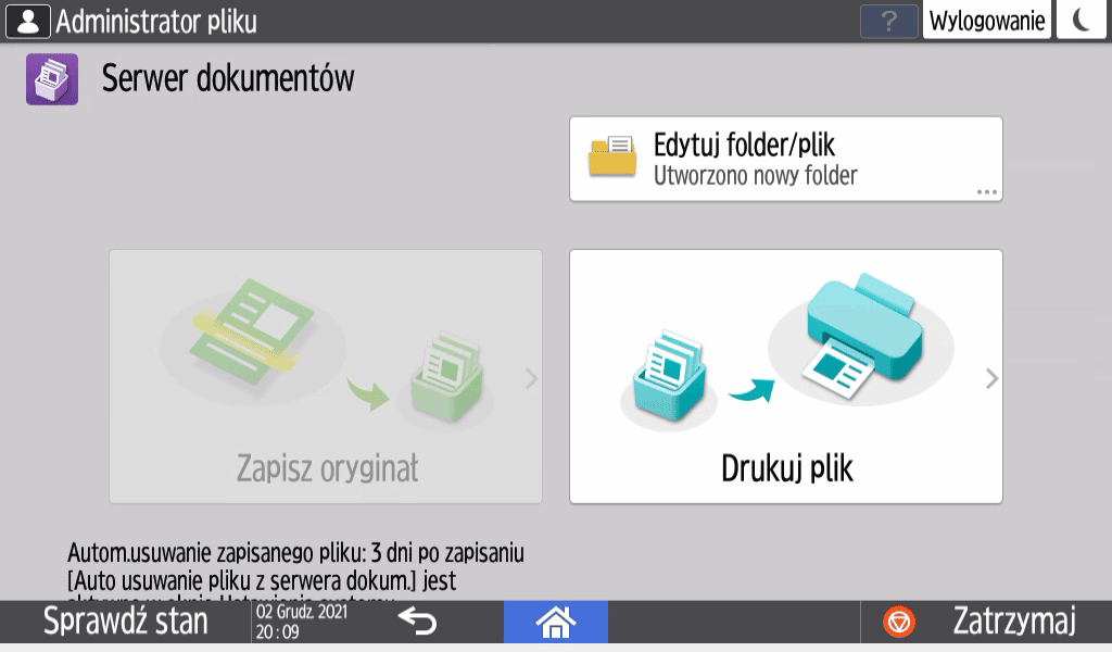 Ilustracja ekranu panelu operacyjnego