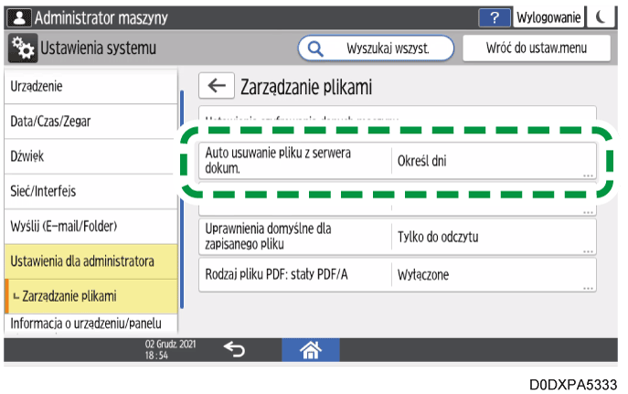 ilustracja ekranu panela operacyjnego