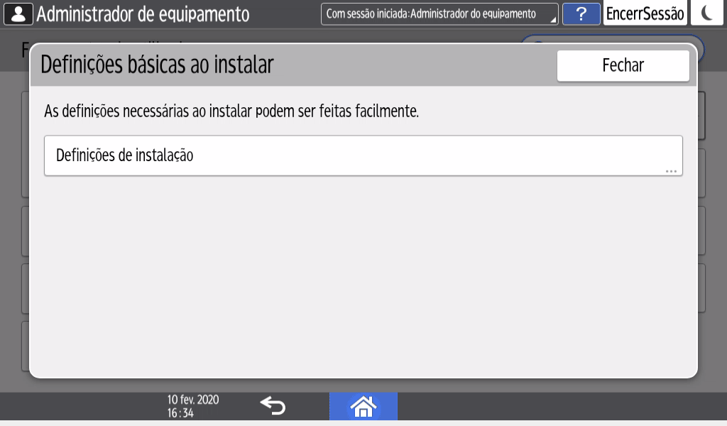 Ilustração do ecrã do painel de operação