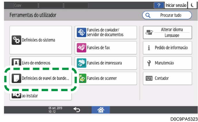 Ilustração do ecrã do painel de operação