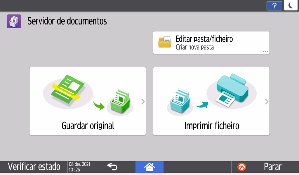 Ilustração do ecrã do painel de operação