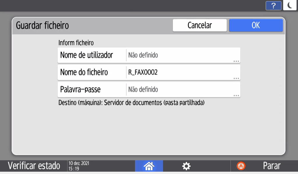 Ilustração do ecrã do painel de operação