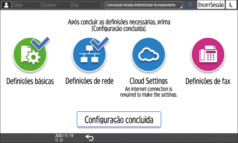 Ilustração do ecrã do painel de operação