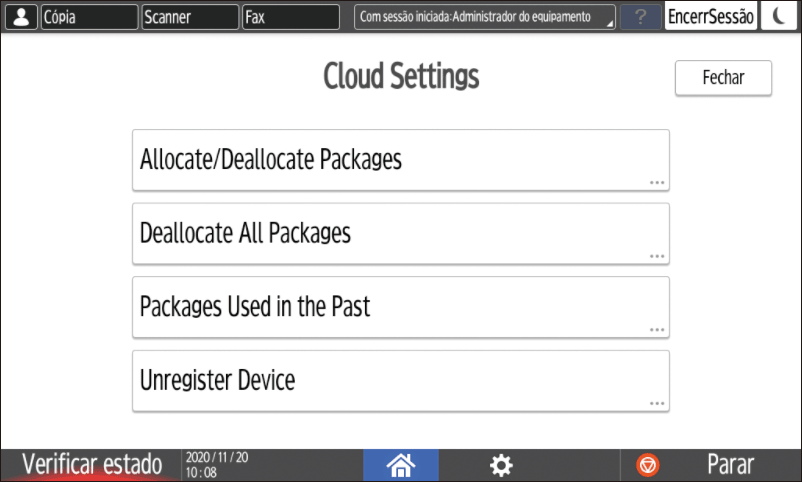 Ilustração do ecrã do painel de operação
