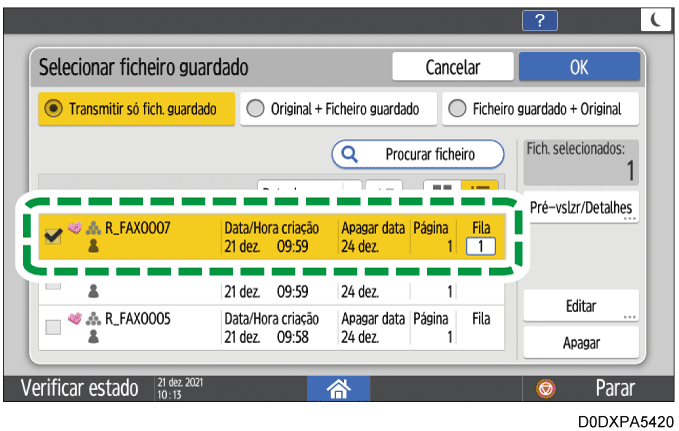 Ilustração do ecrã do painel de operação