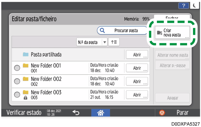 Ilustração do ecrã do painel de operação