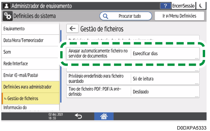 Ilustração do ecrã do painel de operação