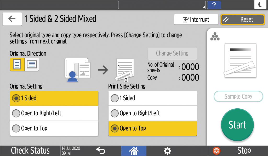 Ilustração do ecrã do painel de operação