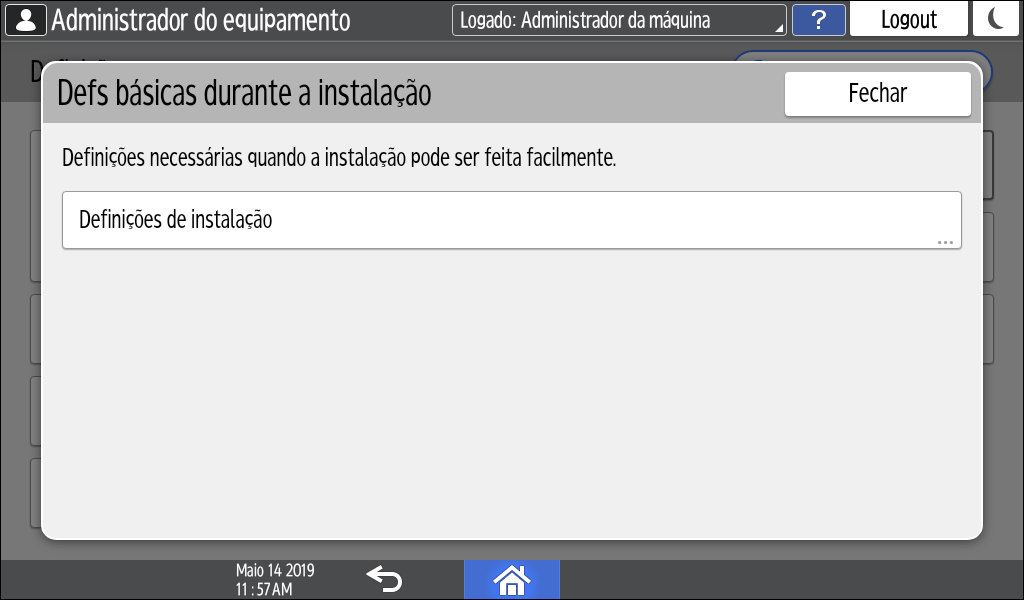 Ilustração da tela do painel de operação