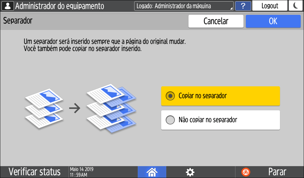 Ilustração da tela do painel de operação