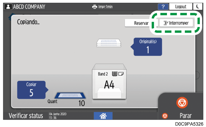 Ilustração da tela do painel de operação