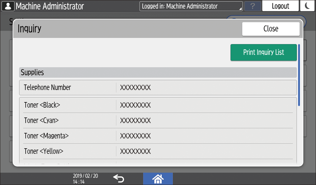Ilustração da tela do painel de operação
