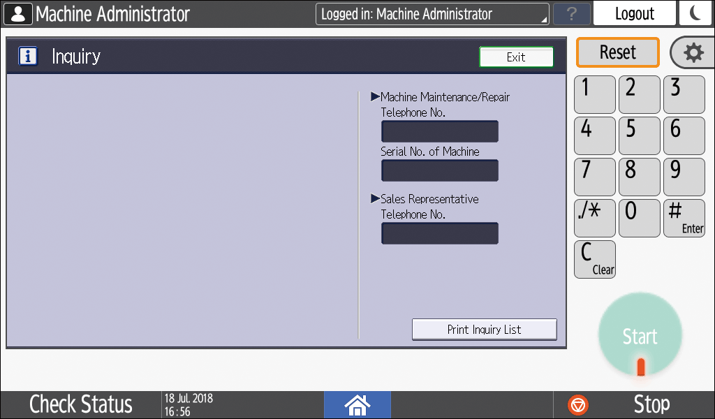 Ilustração da tela do painel de operação