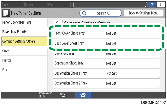 Ilustração da tela do painel de operação