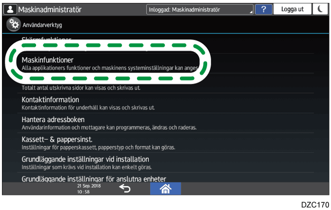 Bild på användarpanelens skärm