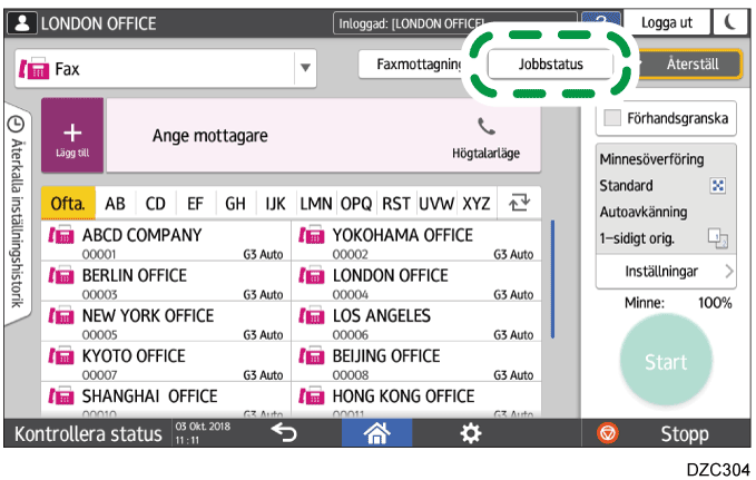 Bild på användarpanelens skärm