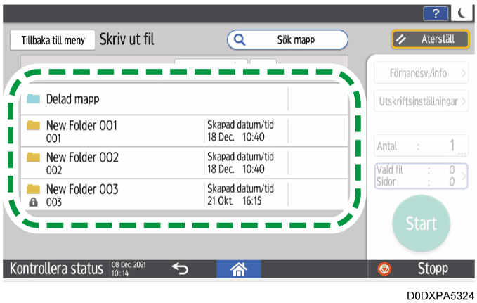 Bild på användarpanelens skärm