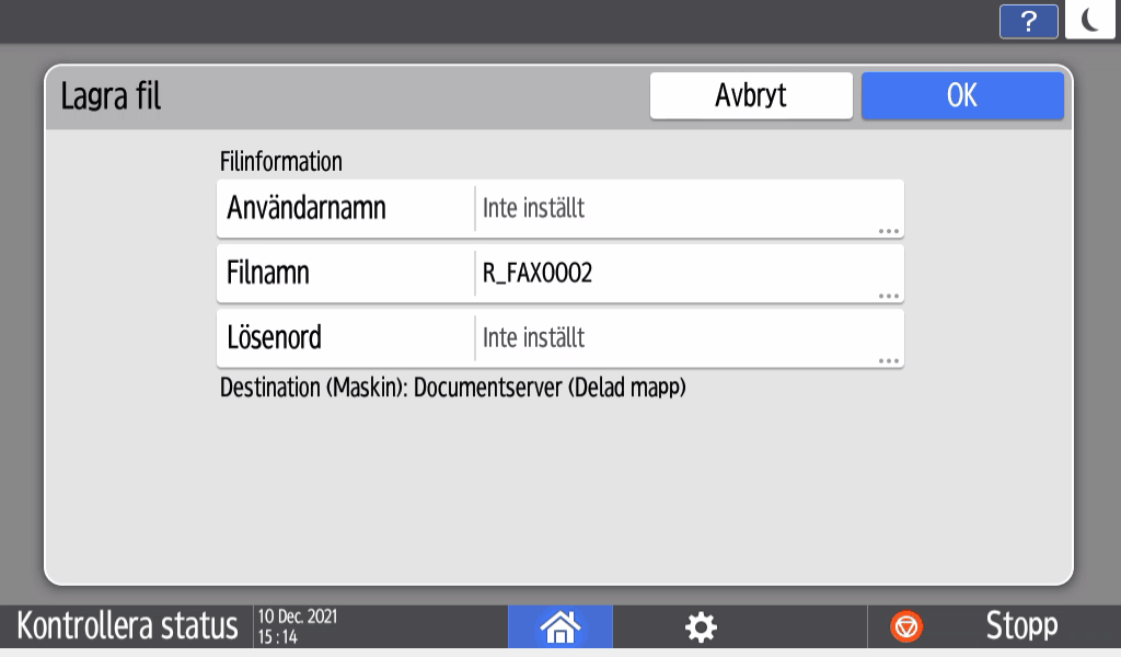 Bild på användarpanelens skärm