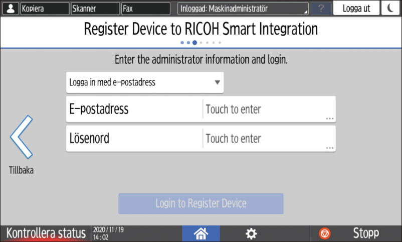 Bild på användarpanelens skärm