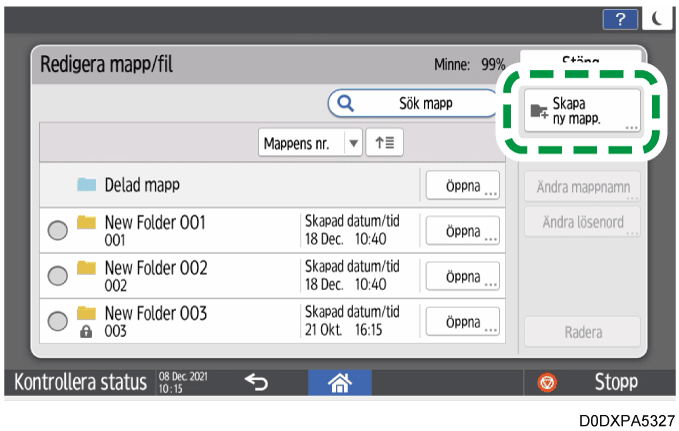 Bild på användarpanelens skärm