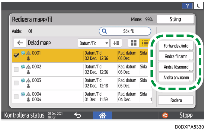 Bild på användarpanelens skärm