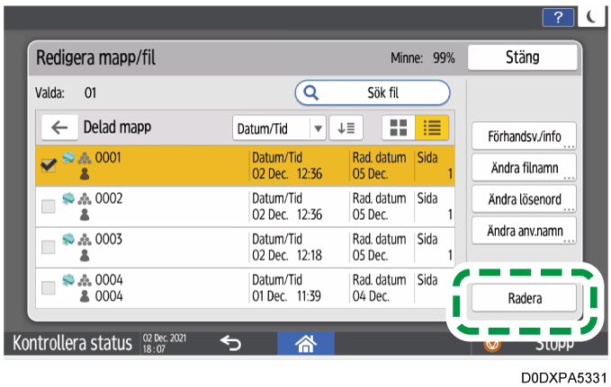 Bild på användarpanelens skärm