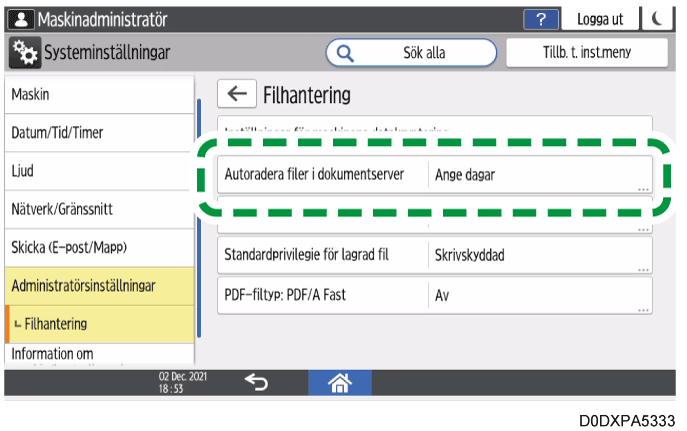 Bild på användarpanelens skärm